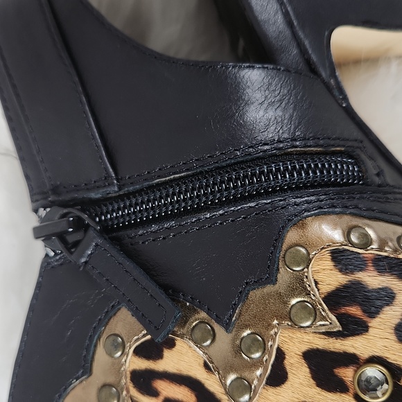 NWOT, Reba, Women's Black Leopard, clear stones, 4" heels, Sz 8.5 - Picture 8 of 12